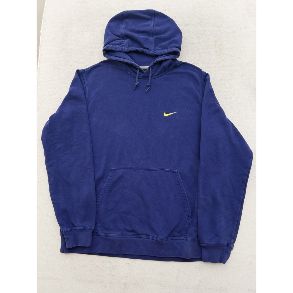 Vintage Nike Hoodie Mens XL Blue Yellow Pullover Sweatshirt Swoosh Logo Kobe Y2K